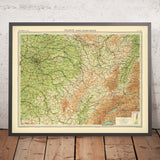 Ancienne carte topographique du Nord-Est de la France par Bartholomew, 1922 : Paris, Reims, Ardennes, Seine, Moselle 