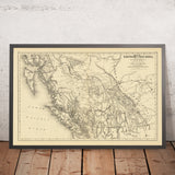 Old Railway Map of British Columbia by Trutch, 1878: Vancouver, Victoria, CPR Routes, Fraser River, Rockies