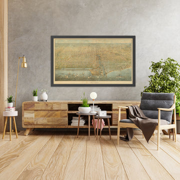 Mappa molto grande e antica di Chicago di Palmatary, 1857: Le Sabbie, Ferrovia, Richmond House, Fiume, Fabbrica di mietitrebbie McCormick 