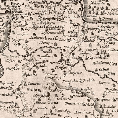 Mapa antiguo de la República Checa realizado por Speed, 1626: Praga, ríos, montañas, fronteras, ilustraciones