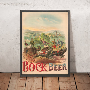 A framed image of Race Bock 208 Vintage Bock Beer Poster by Henry Jerome Schile, 1895