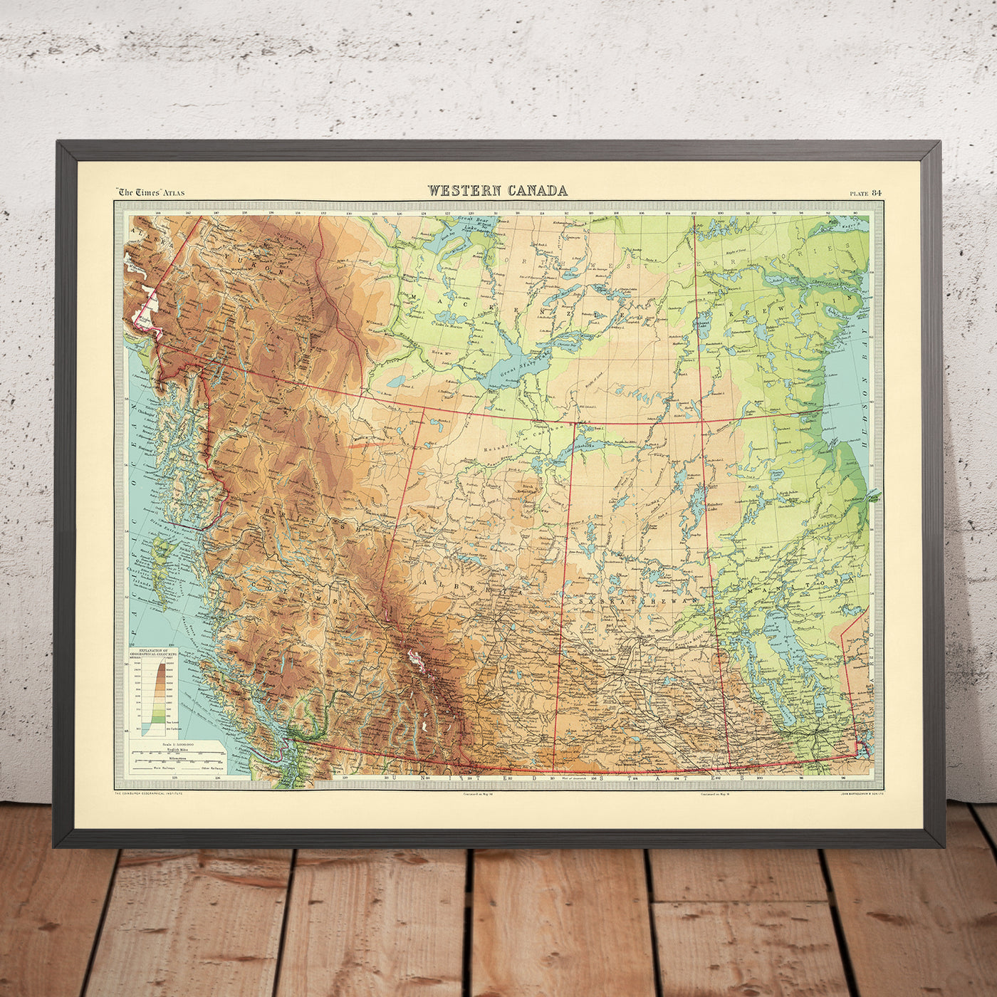 Old Map of Western Canada by Bartholomew, 1922: Vancouver, Calgary, Winnipeg, Yukon-Mackenzie, Rocky Mountains
