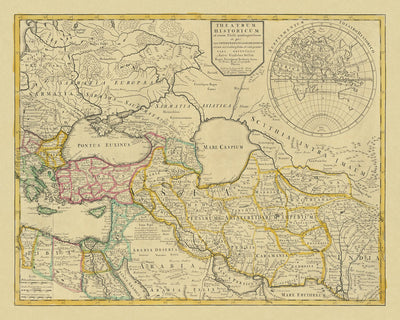 Old Map of Eastern or Byzantine Roman Empire by Senex, 1714: Constantinople, Armenia, Trade Routes, Sassanid Empire, Anatolia