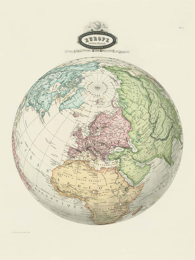 Old Spheroidal Map of Europe & the Arctic by Garnier, 1860