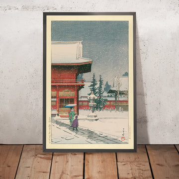 Une image encadrée de Neige au sanctuaire Nezu Gongen de Hasui Kawase, 1935