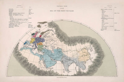 Mapa antiguo de la Primera Cruzada de Quin, 1856: Imperio alemán, Bizancio, Jerusalén, Califatos, China