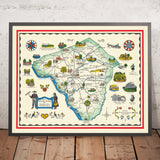 Ancienne carte du comté de Lancaster, PA par Schmuckle, 1949 : Ephrata, Lititz, rivières Susquehanna et Conestoga, communautés amish 