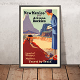 Cartel de viaje de Nuevo México y Arizona: Tierra de historia y misterio de The Willmarths, 1925 