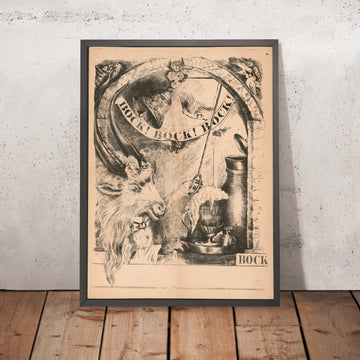 A framed image of Vintage Bock Beer Poster by Herman Dohm, 1879