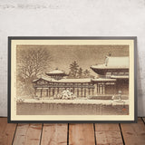 Evening Snow at Byodoin Temple (Phoenix Hall) by Hasui Kawase, 1935