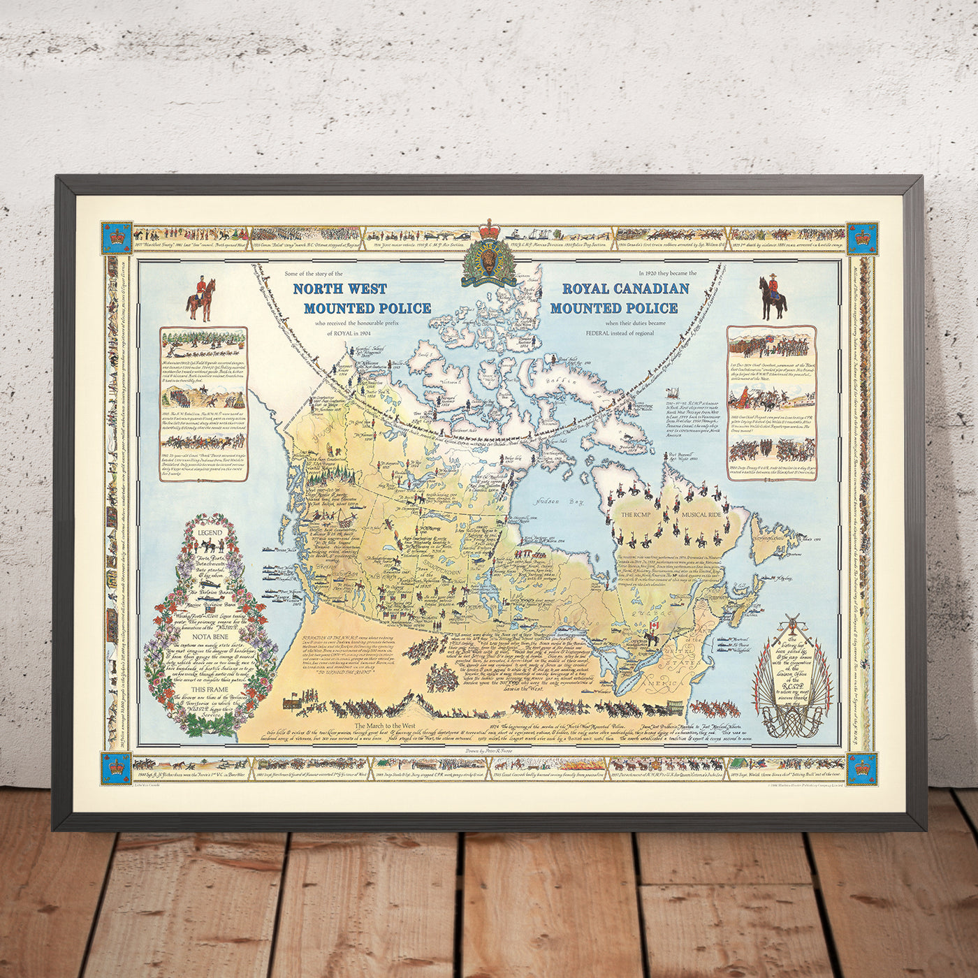 Pictorial Map of Canada & the Royal Mounted Police by Furse, 1966: RCMP History, Mounties, March to the West