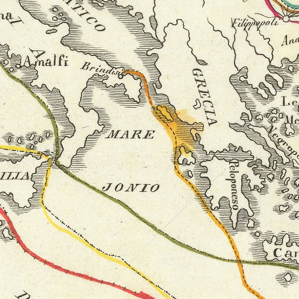 Mapa antiguo de las Cruzadas de Marmocchi, 1838: rutas, Jerusalén, Antioquía, Constantinopla, Hungría