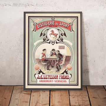 A framed image of Distillerie du Sport Vintage Advertising Poster by Auguste Nicolet, 1905