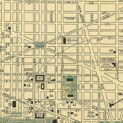 Mapa antiguo de Washington, DC, de Appleton, 1891: Capitolio, Casa Blanca, National Mall, Tidal Basin, Zoo Park