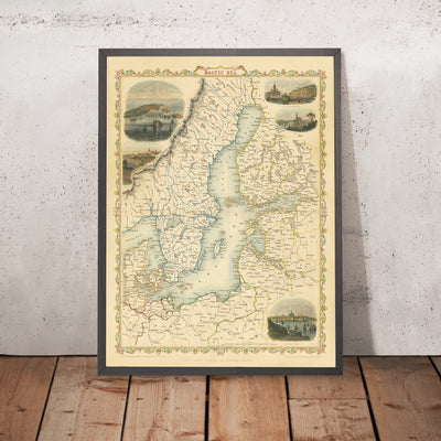 Old Map of Finland, Denmark & the Baltics by Tallis, 1851: St. Petersburg, Stockholm, Riga, Gotland, Gulf of Finland