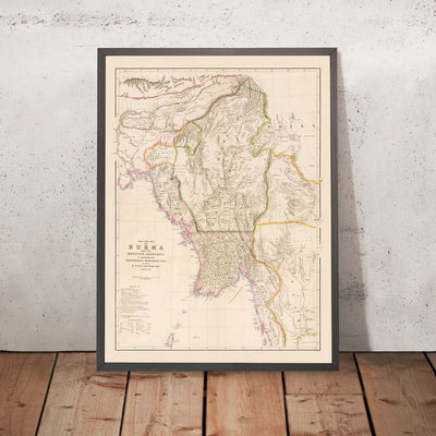 Old Map of Burma (Myanmar) by Arrowsmith, 1857: Irrawaddy, Salween, Yangon, Mandalay, Arakan Mountains