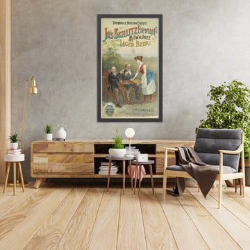 A framed image of Jos Schlitz Brewing Co. Vintage Lager Beer Poster, 1888