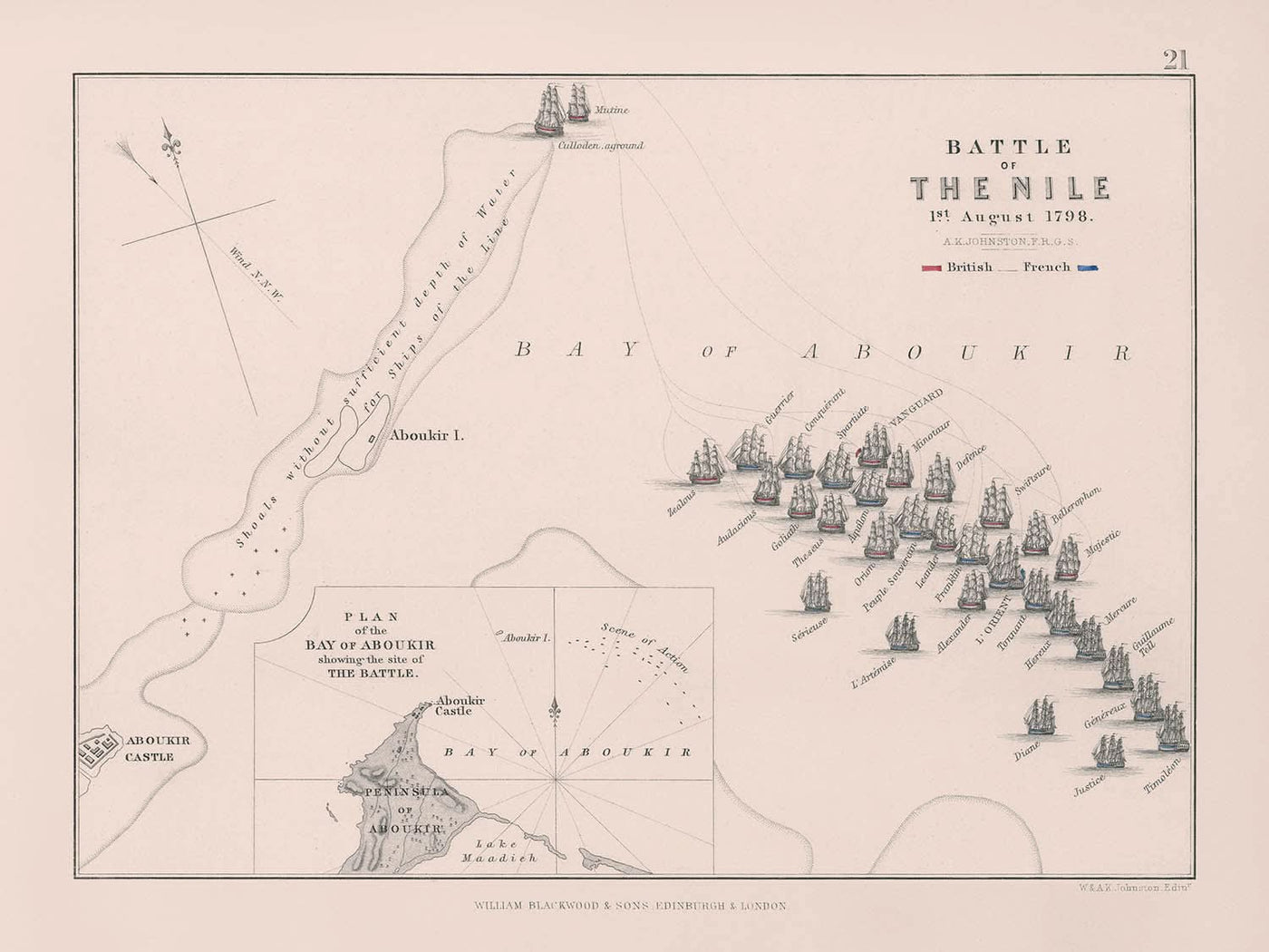 Bataille du Nil le 1er août 1798 par AK Johnston 1798