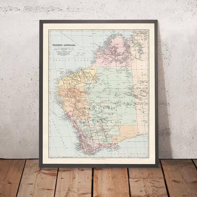 Old Map of Western Australia & the Outback by Edward Stanford, 1904: Perth, Railroads, Explorers' Routes, Great Victoria Desert