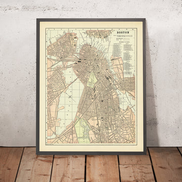 Mappa antica di Boston di Fisk & Co., 1893: The Common, Giardino Pubblico, The Fens, Fiume Charles, Franklin Park 