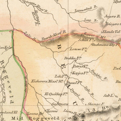 Old Map of Cape Colony (South Africa) by Tallis, 1851: Cape Town, Table Mountain, Knysna, Algoa Bay, Great Karroo
