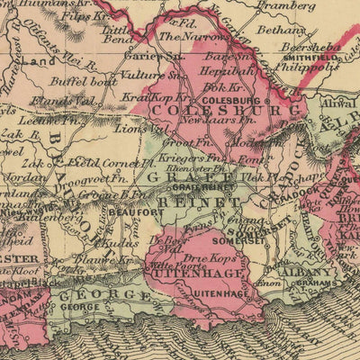Old Map of Africa by Johnson, 1864: Colonial Borders, Explorer Routes, Cape Town & Liberia Inset