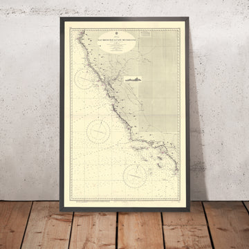 Alter kalifornischer Küstenkarte, 1955: SF Bay, LA Hafen, San Diego bis Cape Mendocino Seekarte 
