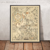 Ancienne carte picturale de Penobscot Bay, Maine par Phillips 1940 : Bangor, Camden, Belfast, Blue Hill, US 1 