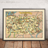 Carte picturale de la Pennsylvanie par Ruth Taylor White, 1935 : Philadelphie, Pittsburgh, Gettysburg, Amish, montagnes Appalaches 