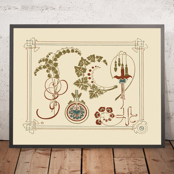 A framed image of Abstract Design with Flowers and Leaves by Alphonse Mucha, 1900