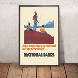 Affiche de voyage des parcs nationaux des États-Unis : His Hunting Ground of Yesterday par Dorothy Waugh, 1930 