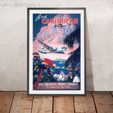 Póster de viaje del Caribe: Vuele al Caribe en Clipper, de Mark Von Arenburg, 1950 