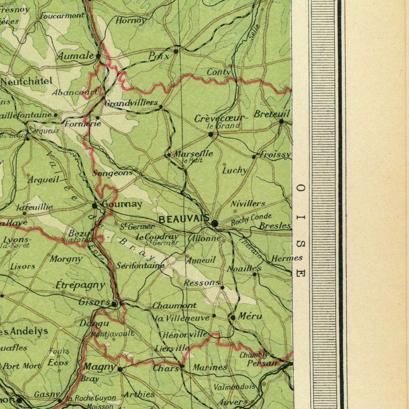 Old Map of North-Western France by Bartholomew, 1922: Paris, Nantes, Brittany, Normandy, Seine, Shipping Routes