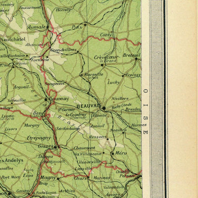 Old Map of North-Western France by Bartholomew, 1922: Paris, Nantes, Brittany, Normandy, Seine, Shipping Routes