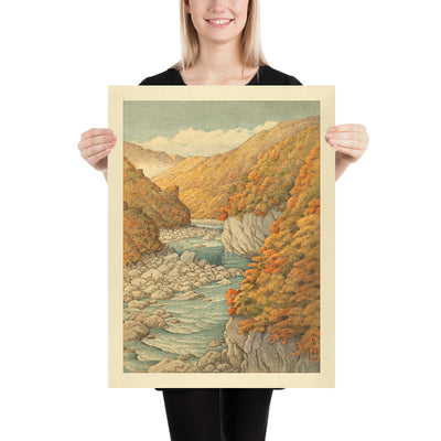 Autumn Trees and Rocky River by Hasui Kawase, 1935