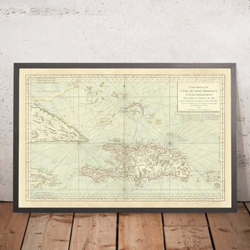 Old Nautical Map of the Caribbean, 1750: Santo Domingo, Haiti, Jamaica, Puerto Rico, Turks & Caicos