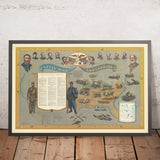 Alte bildliche Karte des Amerikanischen Bürgerkriegs 1861–65 von Newman, 1960: Ft. Sumter, Antietam, Gettysburg, Vicksburg, Richmond 