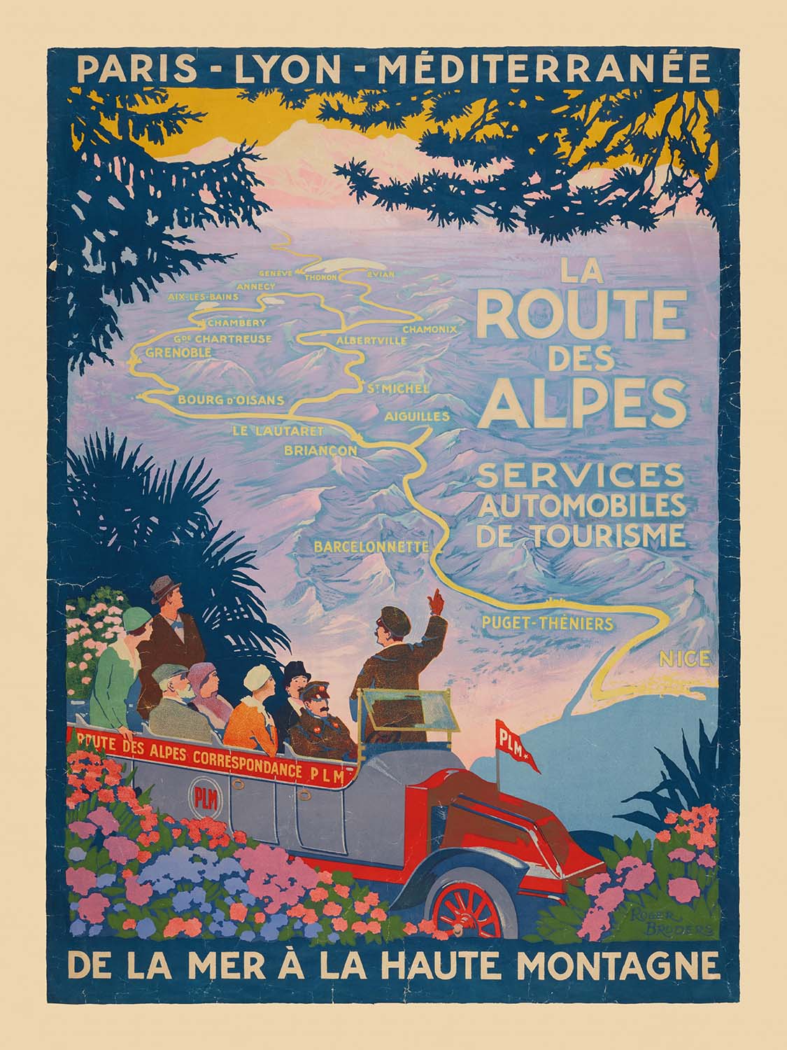 Französischer Alpen-Reiseposter: La Route des Alpes von Roger Broders, 1920 