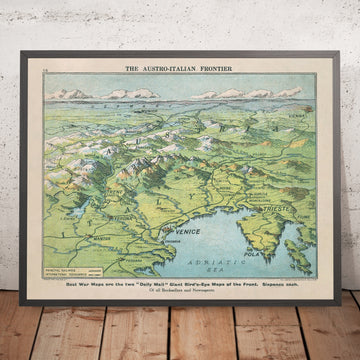 Alte militärische Karte der austro-italienischen Grenze aus dem Ersten Weltkrieg, 1916: Isonzo-Front, Triest, Venedig, Brennerpass, Dolomiten 