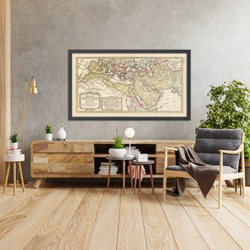 Old Map of 8th Century Islamic World by Haas, 1746: Mecca, Damascus, Baghdad, Sassanid, Byzantium