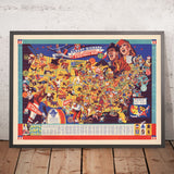 Amerikanische Fußballkarte, 1941 von Albert Richard: USA, NYC, LA, Chicago, Dallas, Boston 