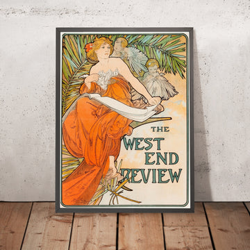 A framed image of The West End Review by Alphonse Mucha, 1897