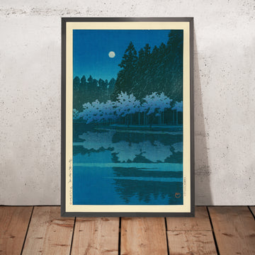 Un’immagine incorniciata di Spring Night Full Moon over Lake at Inokashira di Hasui Kawase, 1935