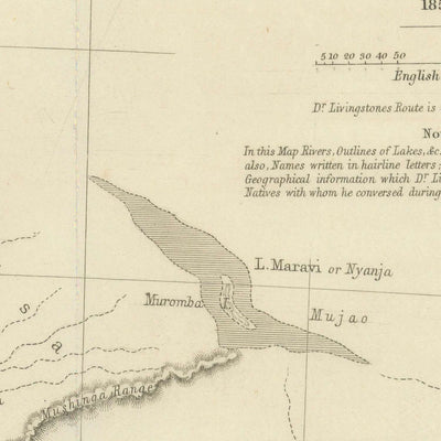 Old Map of Dr. Livingstone's African Route by Arrowsmith, 1857: Linyanti, Quelimane, Victoria Falls, Zambezi, Kalahari