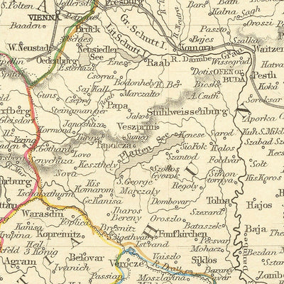 Old Map of Austria by Tallis, 1851: Vienna, Alps, Danube River, Salzburg, Prague