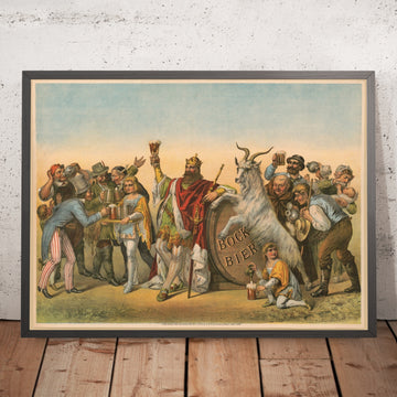 A framed image of Vintage Bock Beer Poster by Henry Jerome Schile, 1882