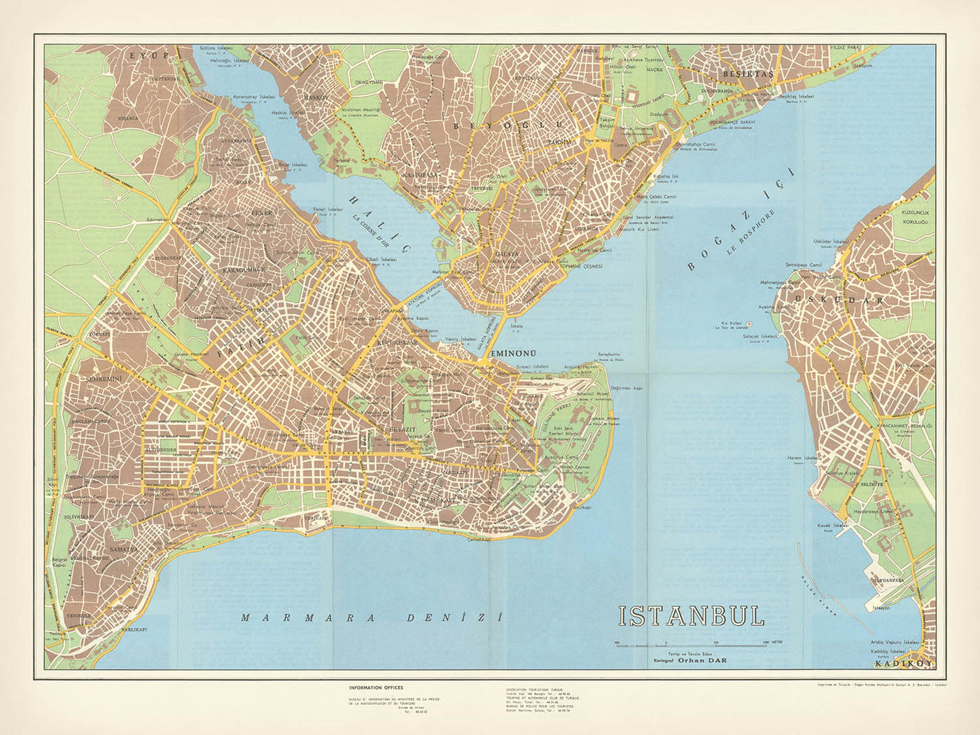 Old Map of Istanbul, 1964: Ayasofya, Sultanahmet, Galata, Beyoğlu, Kadıköy