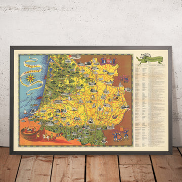 Bildkarte von Südwestfrankreich von Flornoy Jean, 1950: Toulouse, Bordeaux, Pyrenäen, Garonne, Jakobsweg 