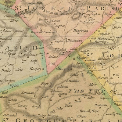 Old Map of Barbados by Mayo, 1810: Bridgetown, Speightstown, Parishes, Forts, Compass Rose