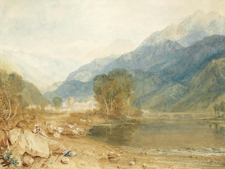 Ein Blick von der Burg St. Michael, Bonneville, Savoyen, von den Ufern des Arve-Flusses von Turner, 1800 